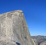 After an exhausting hike, Half Dome comes in to view. First look at the cables, with 2 guys at the very top.