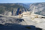 Promised myself last visit that on my next trip out, I'd be standing on Half Dome, looking back to Glacier Point, the drive-up overlook park on a sheer cliff (the shadow behind me) high above the valley.