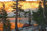 Sunset and my tent on the first (western-most) Sunrise Lake. I usually stay 100 feet off the water but this was on solid rock.