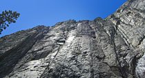 The amazing vertical wall of granite towering over the final switchbacks