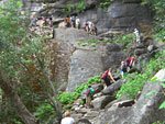 The last few hundred feet to the top of Vernal Falls are along this narrow, single file ledge. 
