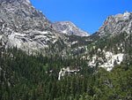 The path to Mt. Whitney climbs up this gap beyond a noisy waterfall