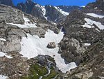 The water that carved this impressive canyon seems to originate at this snow bank below a high basin
