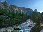 Evening settles in along the trail (R) in the Grand Canyon of the Tuolumne 