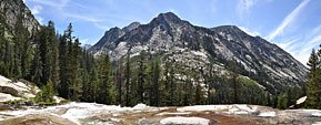Panorama south (L) and west (R) from above the falls