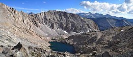 View south from the top of Glen Pass. You can see the trail winding above the tarn