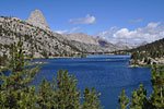 Morning of day 4. Fin Dome towers over the deep blue Rae Lakes in this view south