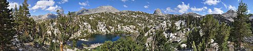 Sixty Lakes Basin in Kings Canyon National Park, CA. 180 degree panorama from north (left) to south (right)