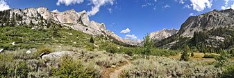 View east back to Castle Domes valley along the Woods Creek portion of the Rae Lakes loop, between Paradise and the JMT.