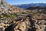 View north back to the craggy terrain up to Red Peak Pass