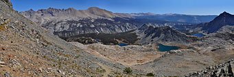 Final look back at the Kaweahs and most of the Little Five Lakes from the top of Black Rock Pass.