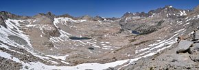 View north from Mather Pass - the trail winds down to the Palisades Lakes, right of center