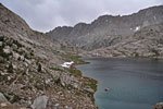 View north of upper Evolution Lake at the end of a rain storm