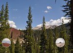 A group on a Red Cone (left) and Mammoth Mtn. structures