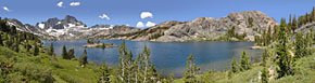 The JMT circumnavigates much of Garnet. At the far end is 12,936' Banner Peak.