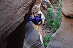A big free rap like this is much more challenging when you're thoroughly chilled after hours in the cool, wet canyon.