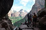 Pulling the rope can be intense and nerve-wracking. If it gets stuck, then so do we, 200 ft. up. Rick and Tim flip it simultaneously and it comes loose.