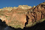 The sun paints the canyon walls above Indian Gardens with brilliant light. By 7:00am, it's already getting hot and the biggest part of the elevation gain is still ahead.