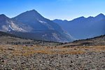 Between here near Taboose Pass and Bench Lake is a deep valley running north (right) to south (left) that the John Muir Trail passes through.
