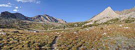 Looking east back to Taboose Pass. The evening arrives quickly and exhausted, I set up camp near a lively stream.