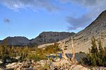 The view southeast. Between the closest mountains is the valley which holds the JMT.