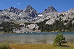 13,149' Mt. Ritter (L) & 12,942' Banner Peak (R) tower above Ediza Lake