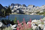First view of Ediza Lake and the Minarets