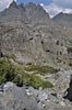 This steep wall is the cross-country access between Cecile Lake & Minaret Lake
