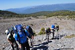 Day 2: All of the groups begin climbing slowly out of treeline, the first mile on a stone path called Olbermans Causeway