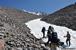 Switching from the dirt and rock path to the snow route