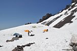 Helen Lake will be our base camp. My tent is the yellow one, top center. A park ranger stays up here during the season in the tan tent at right