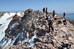 Most of the climbers on the mtn. reach the summit about the same time, because it's wise to get down before afternoon weather arrives