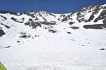 After some glissading and lots of walking/postholing through deep snow, all of our group slowly straggle back to camp