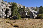 Shelter behind split boulder, morning